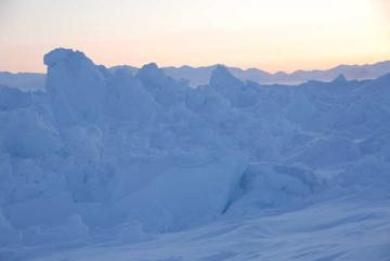 Pack-ice in sunset.