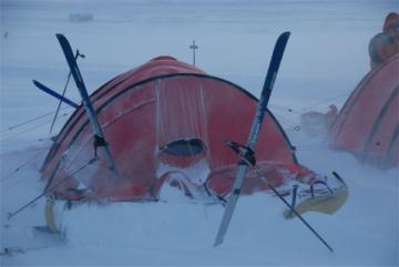 Camp in the grip of a storm.