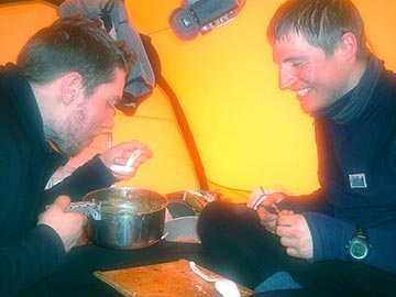 Tero and Perttu eating morning porridge